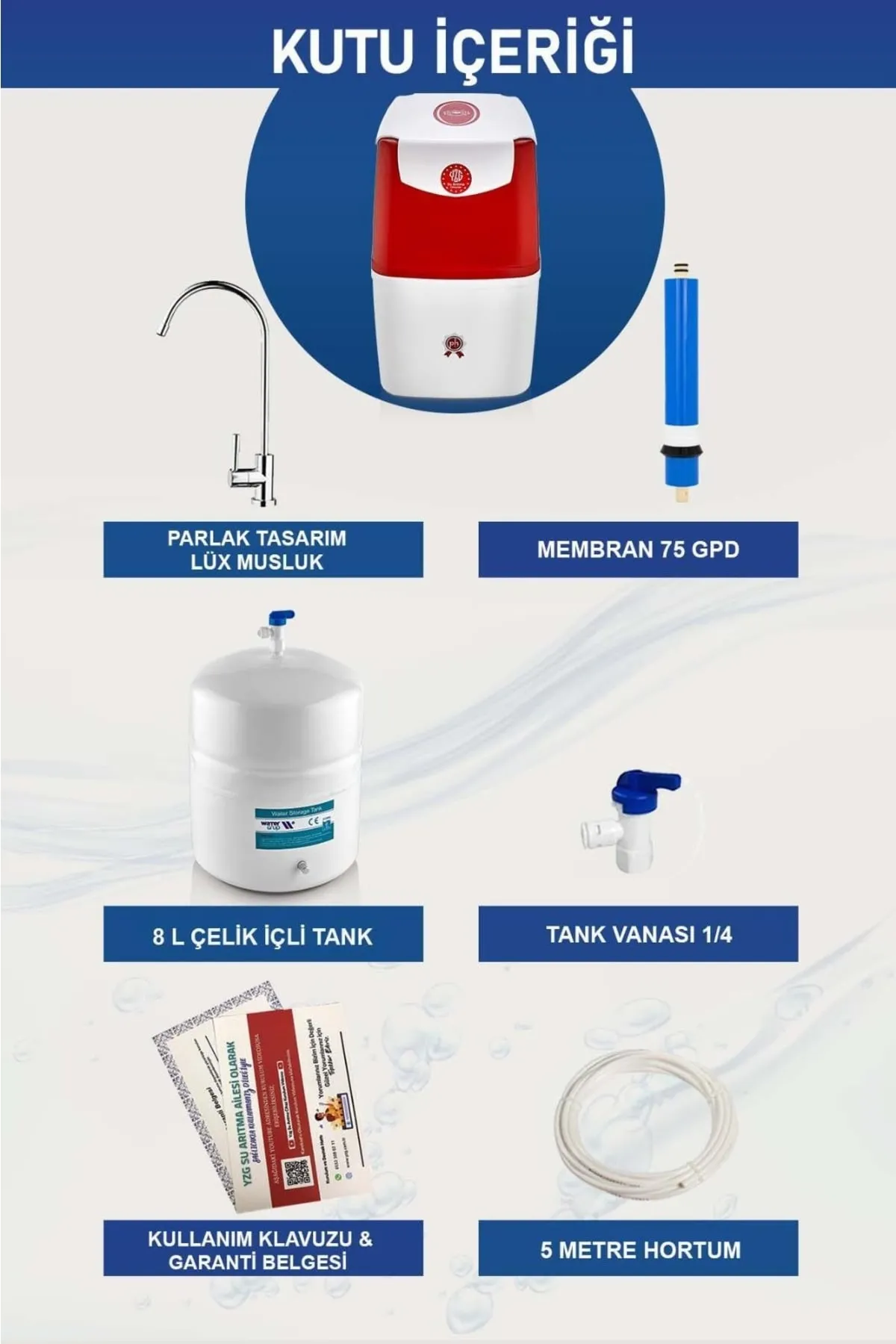 YZG Pompalı 10 Aşamalı 8 Litre Çelik Tanklı Su Arıtma Cihazı