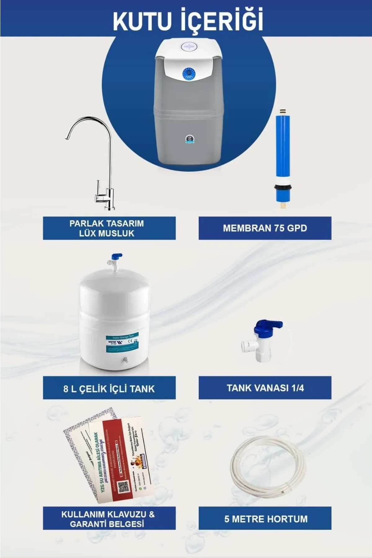 YZG 10 Aşamalı 8 Litre Çelik Tanklı Su Arıtma Cihazı