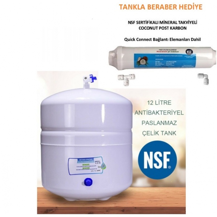 Su Arıtma Cihazı Deposu 12 Lt Çelik Tank FİLTRE HEDİYELİ 