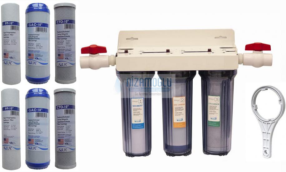  Tüm Ev 3 Aşamalı Su Filtrasyon Sistemi + 1 yıl filtre Paketi (2 set, 6 adet)